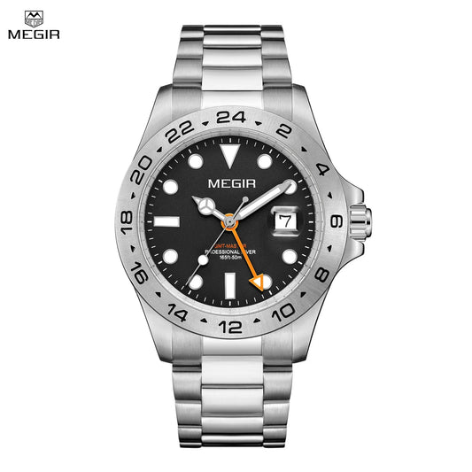 MEGIR Original Luxury Men Analogue Quartz Watch Luminous 5ATM Waterproof Business WristWatch Stainless Steel Clock Montre Homme-0