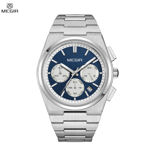 MEGIR Men's Business Watches Original Analogue Quartz Wrist Watch Luminous 5ATM Waterproof Steel Large Dial Clock Reloj Hombre-0