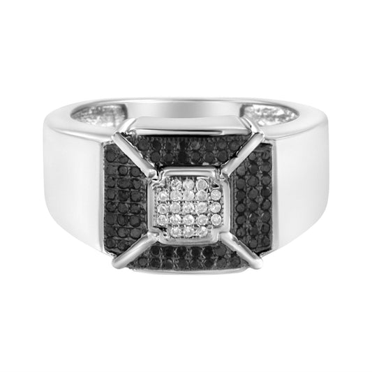 .925 Sterling Silver 3/8 Cttw Composite Enhanced Black and White Diamond Men's Band Ring (H-I, I2-I3)-0